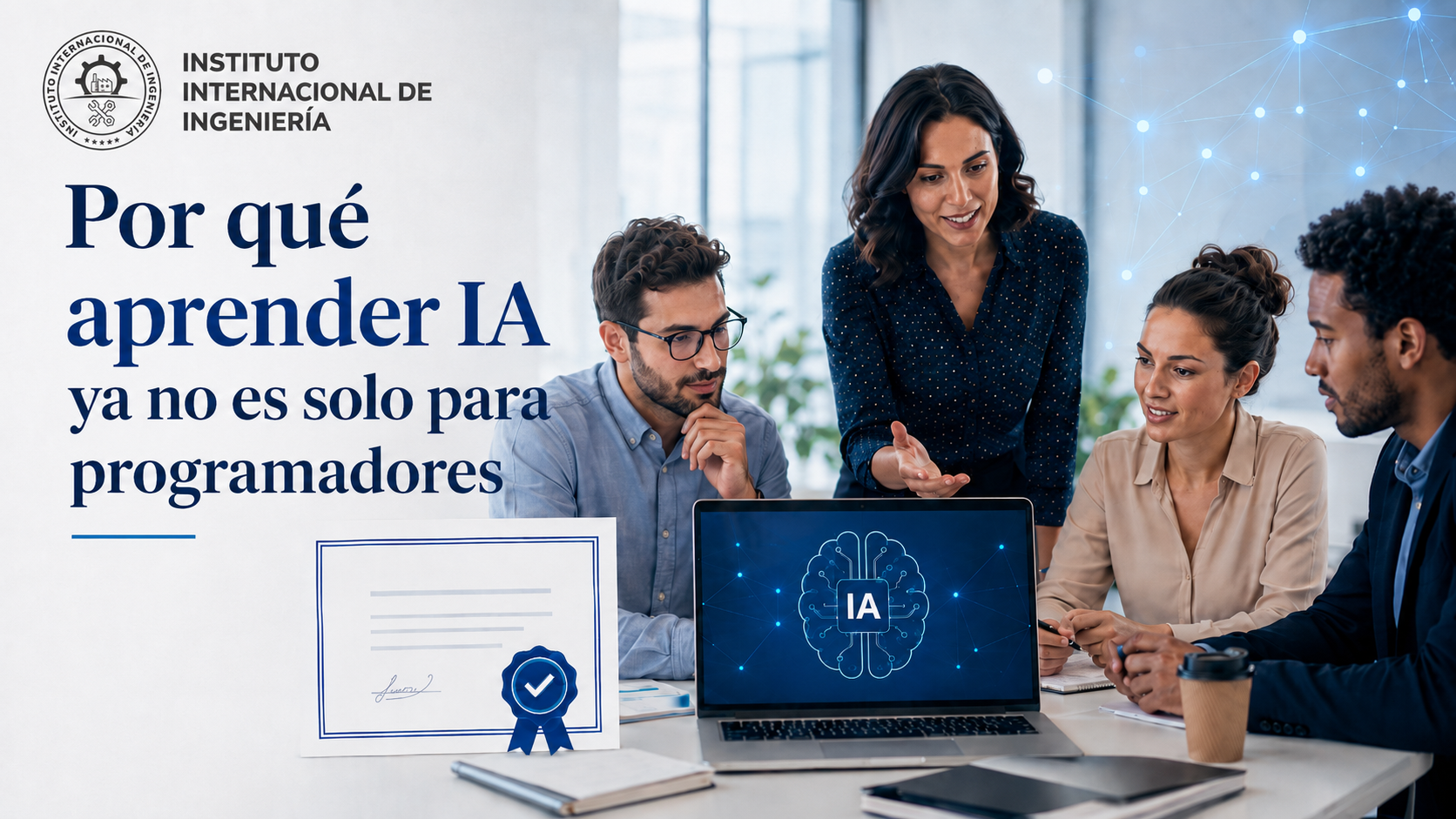 Equipo de formación profesional trabajando con tecnología y certificados