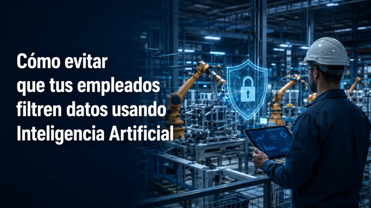 Empleado usando inteligencia artificial con controles de seguridad para proteger datos empresariales