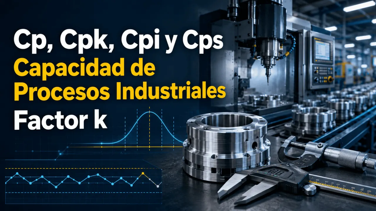 Análisis de capacidad de procesos industriales con Cp, Cpk, Cpi, Cps y factor k